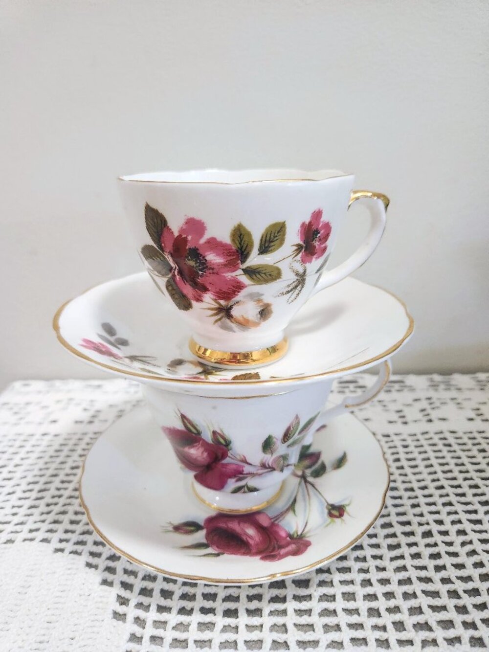 Mis Match Tea Cups Floral Delphine Fascination Roslyn Bone China